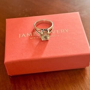 James Avery Silver Ring with Clear Stone on Coral Box